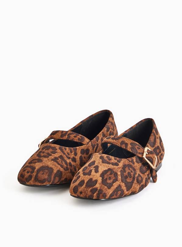 Faux Suede Wide Fit Leopard Ballerina Shoes 4